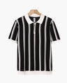 Men's Vertical-Stripe Zip Polo with Contrast Collar - Black
