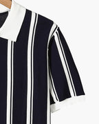 Men's Vertical-Stripe Zip Polo with Contrast Collar - Black