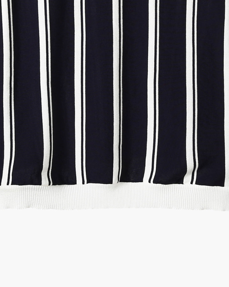 Men's Vertical-Stripe Zip Polo with Contrast Collar - Black
