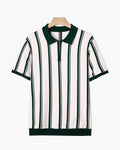 Men's Vertical-Stripe Zip Polo with Contrast Collar - Green