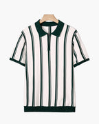 Men's Vertical-Stripe Zip Polo with Contrast Collar - Green