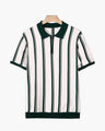 Men's Vertical-Stripe Zip Polo with Contrast Collar - Green