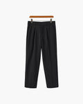 Men's Wide-Leg Pleated Trousers with Button Waist - Black