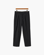 Men's Wide-Leg Pleated Trousers with Button Waist - Black