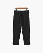 Men's Wide-Leg Pleated Trousers with Button Waist - Black