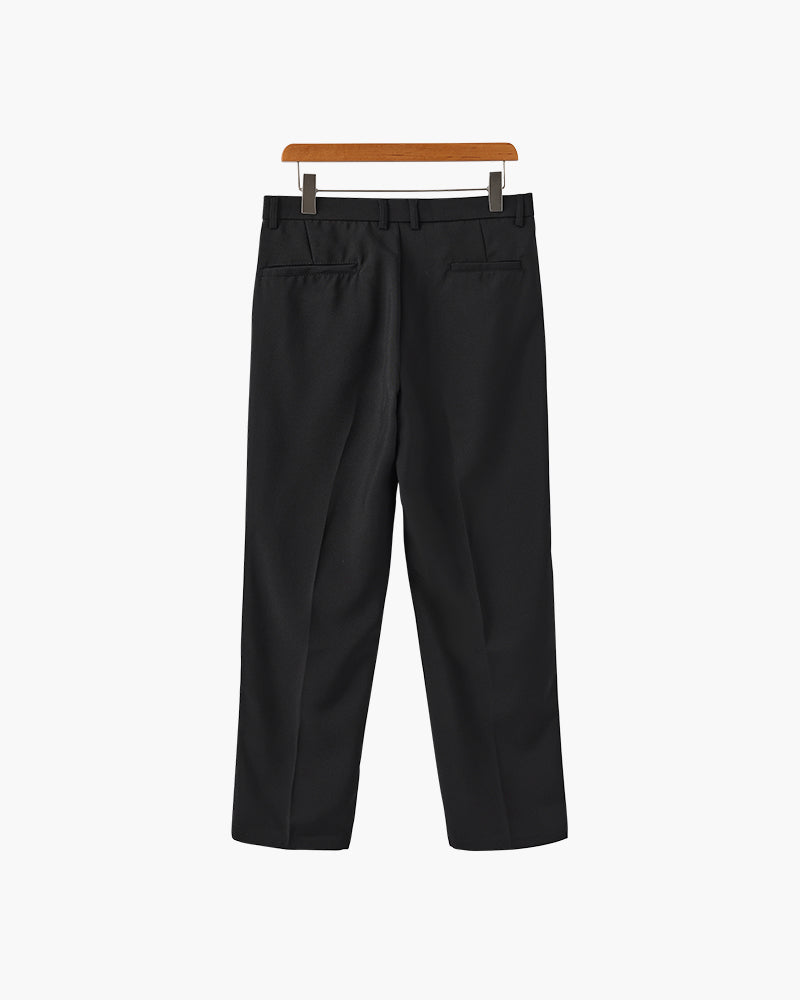Men's Wide-Leg Pleated Trousers with Button Waist - Black