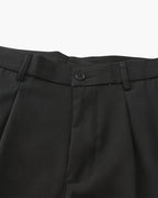 Men's Wide-Leg Pleated Trousers with Button Waist - Black