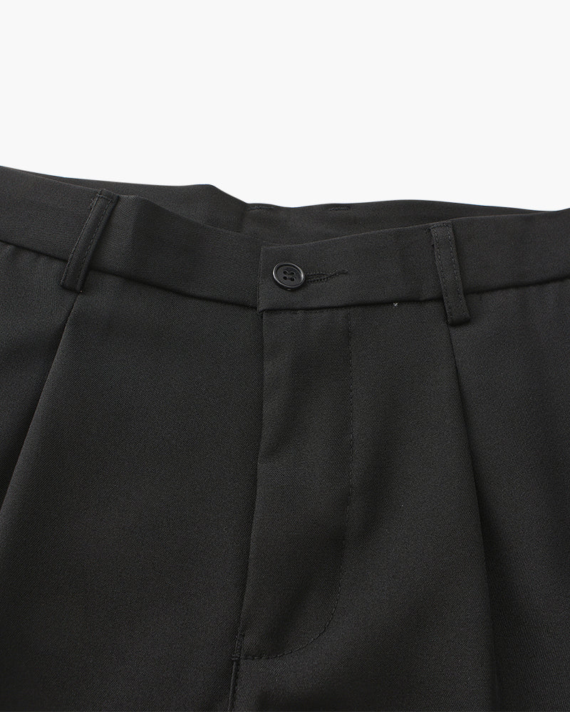 Men's Wide-Leg Pleated Trousers with Button Waist - Black