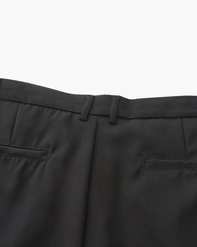 Men's Wide-Leg Pleated Trousers with Button Waist - Black