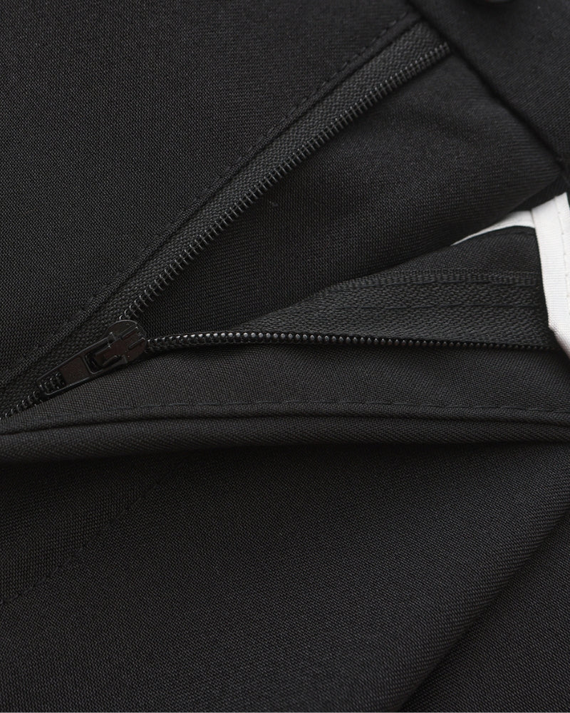 Men's Wide-Leg Pleated Trousers with Button Waist - Black