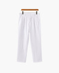 Men's Wide-Leg Pleated Trousers with Button Waist - White