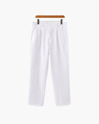 Men's Wide-Leg Pleated Trousers with Button Waist - White