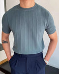 Men's Wide-Rib Crew-Neck Top with Short Sleeves - Blue