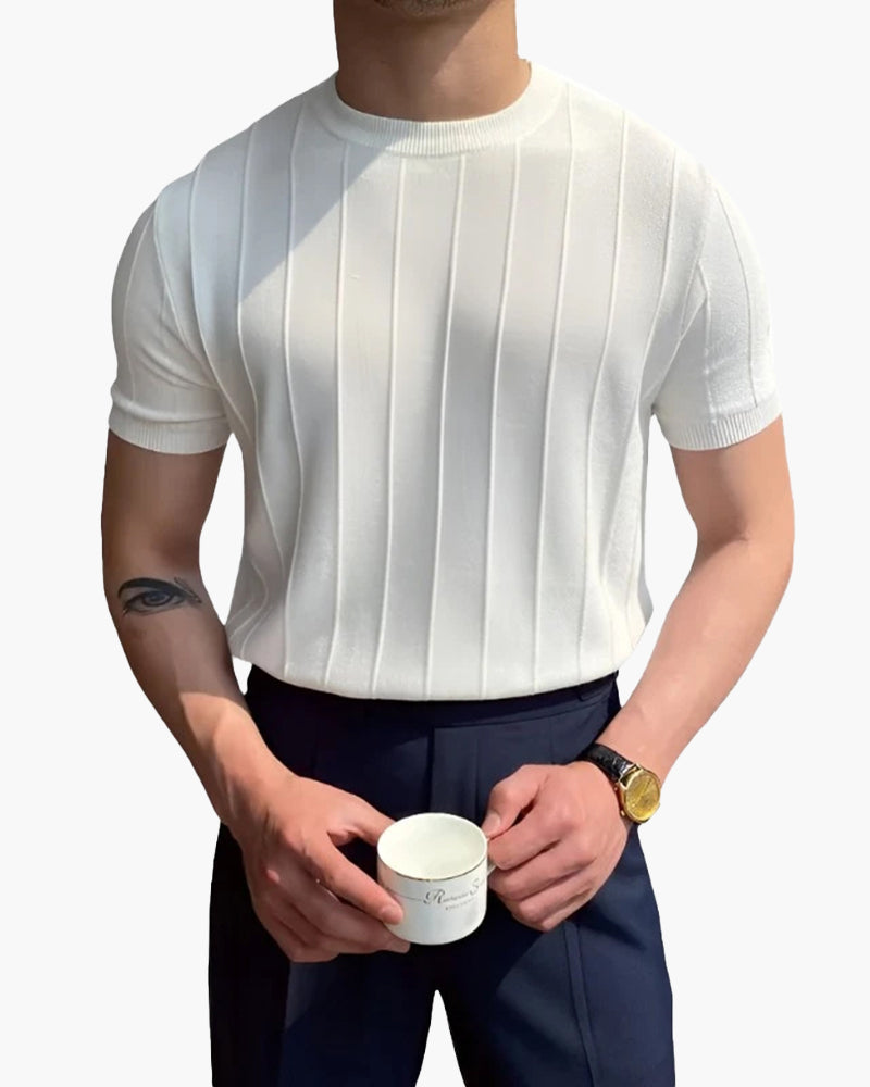 Men's Wide-Rib Crew-Neck Top with Short Sleeves - White