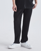 Men's Wide-Rib Straight-Leg Trousers with Side Pockets - Black