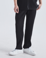 Men's Wide-Rib Straight-Leg Trousers with Side Pockets - Black