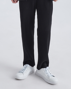 Men's Wide-Rib Straight-Leg Trousers with Side Pockets - Black
