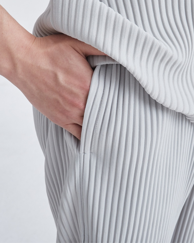 Men's Wide-Rib Straight-Leg Trousers with Side Pockets - Grey