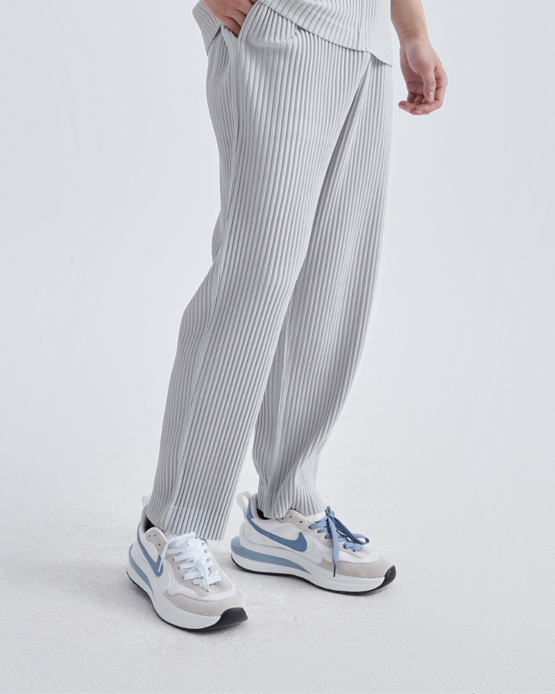 Men's Wide-Rib Straight-Leg Trousers with Side Pockets - Grey