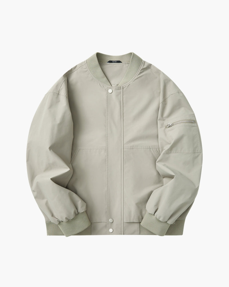Men's Zip-Front Bomber Jacket with a Sleeve Pocket - Grey
