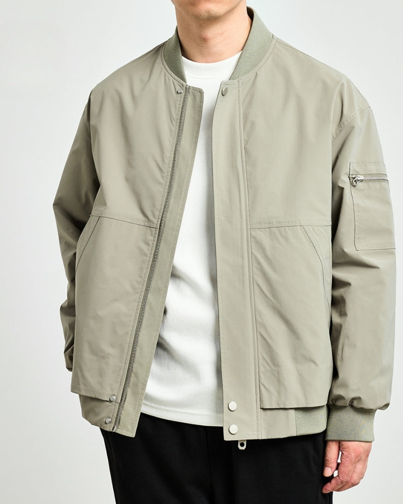 Men's Zip-Front Bomber Jacket with a Sleeve Pocket - Grey