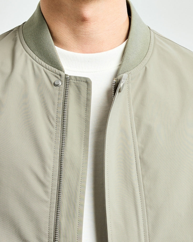 Men's Zip-Front Bomber Jacket with a Sleeve Pocket - Grey
