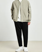 Men's Zip-Front Bomber Jacket with a Sleeve Pocket - Grey