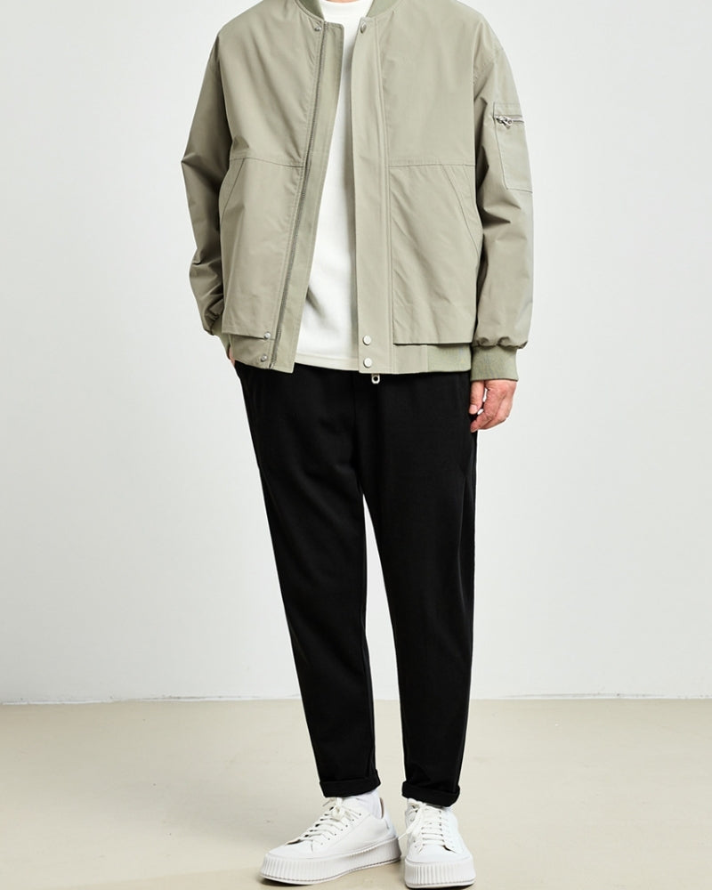 Men's Zip-Front Bomber Jacket with a Sleeve Pocket - Grey