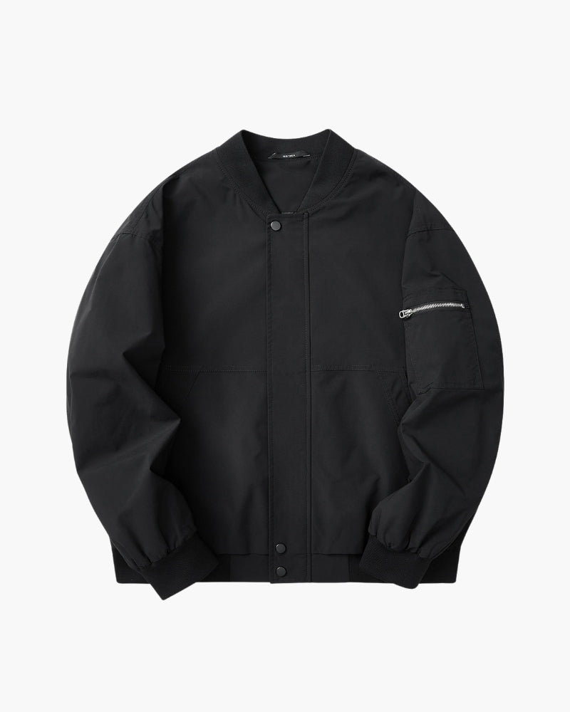 Men's Zip-Front Bomber Jacket with a Sleeve Pocket - Black