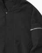 Men's Zip-Front Bomber Jacket with a Sleeve Pocket - Black