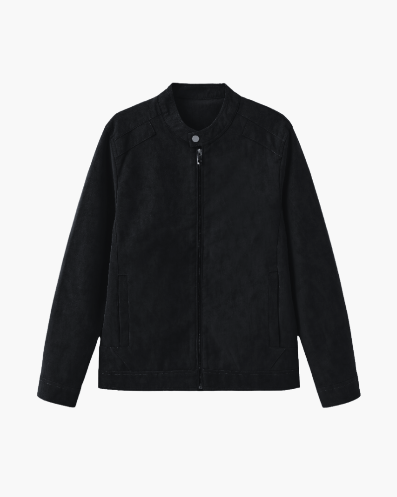 Men's Zip Jacket with a Press-Stud Standing Collar - Black