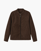Men's Zip Jacket with a Press-Stud Standing Collar - Brown