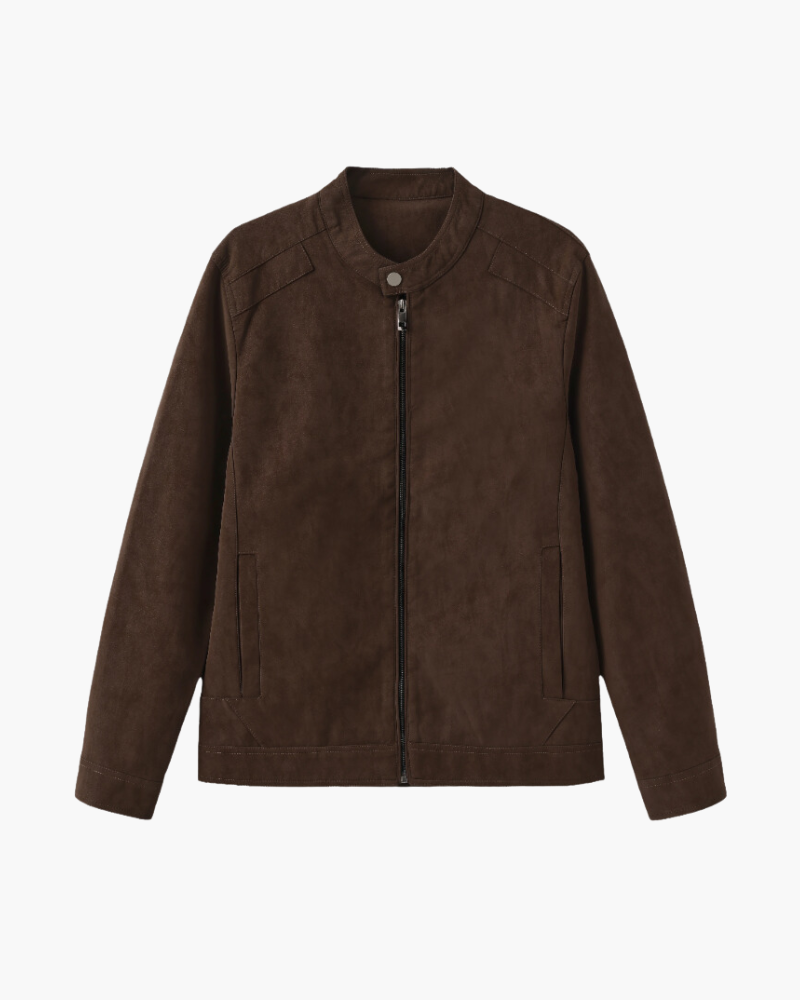 Men's Zip Jacket with a Press-Stud Standing Collar - Brown