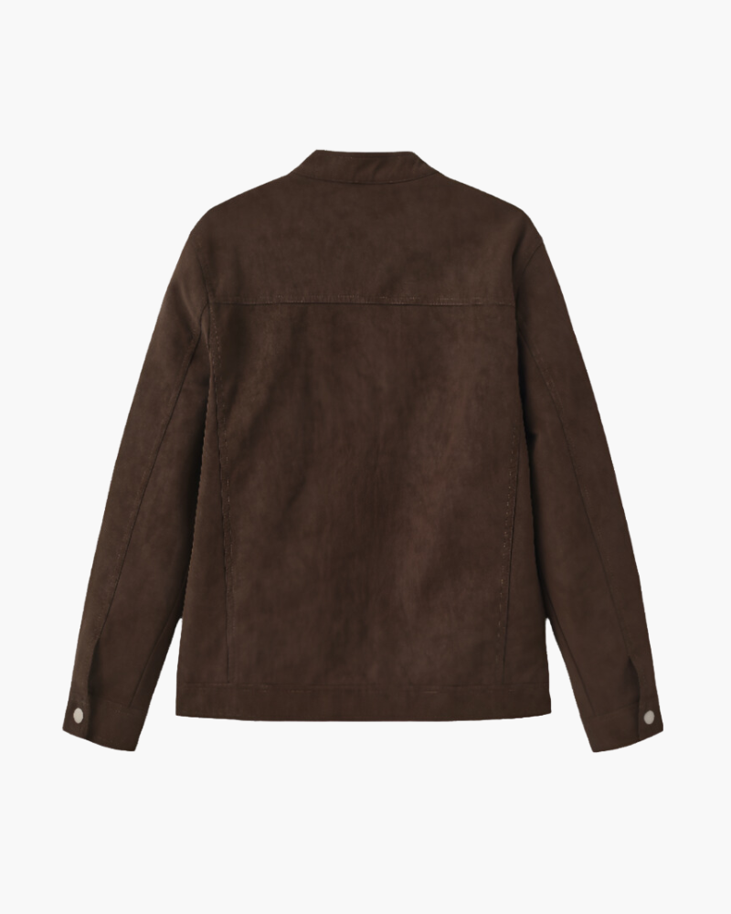 Men's Zip Jacket with a Press-Stud Standing Collar - Brown