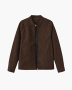Men's Zip Jacket with a Press-Stud Standing Collar - Brown