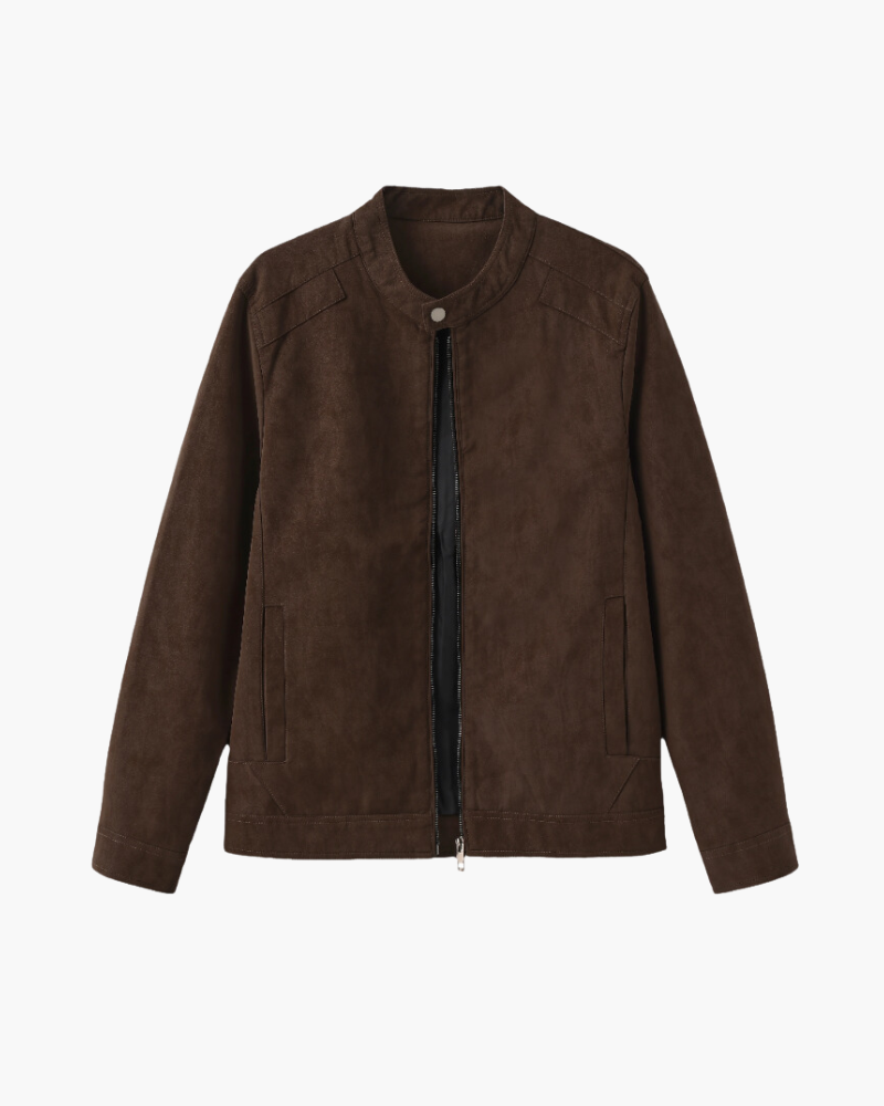 Men's Zip Jacket with a Press-Stud Standing Collar - Brown