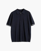 Men's Zip-Neck Polo Shirt with Contrast Sleeve Trim - Navy