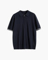 Men's Zip-Neck Polo Shirt with Contrast Sleeve Trim - Navy