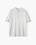 Men's Zip-Neck Polo Shirt with Contrast Sleeve Trim - White