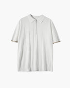Men's Zip-Neck Polo Shirt with Contrast Sleeve Trim - White
