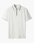 Men's Zip-Neck Polo Shirt with Twin-Stripe Trim - White