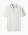 Men's Zip-Neck Polo Shirt with Twin-Stripe Trim - White