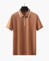 Men's Zip-Neck Polo Shirt with Twin-Stripe Trim - Orange