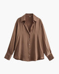 Women's Button-Front Blouse with a Curved Hem - Sandy Brown