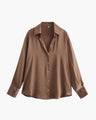 Women's Button-Front Blouse with a Curved Hem - Sandy Brown