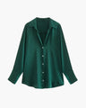 Women's Button-Front Blouse with a Curved Hem - Emerald Green