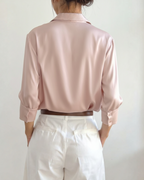 Women's Button-Front Blouse with a Curved Hem - Spring Pink