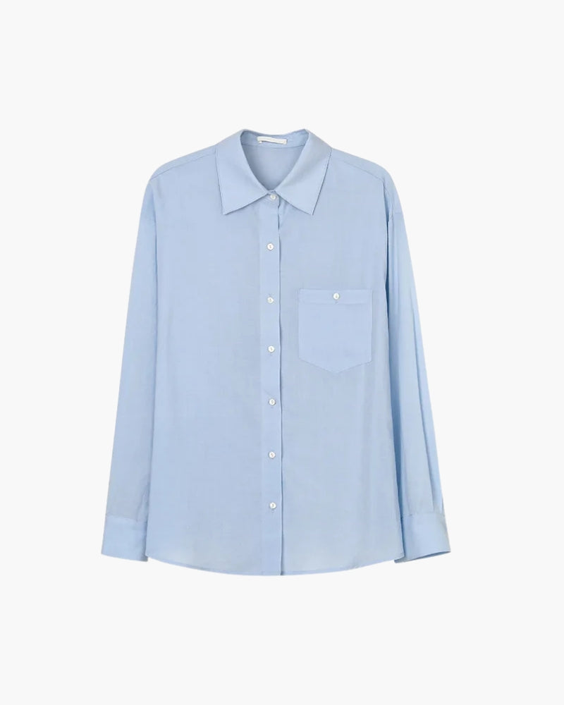Women's Button-Front Shirt with a Single Chest Pocket - Blue