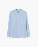 Women's Button-Front Shirt with a Single Chest Pocket - Blue