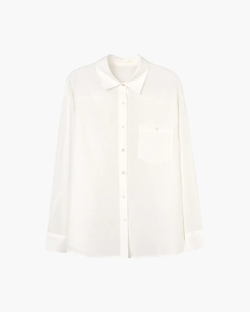 Women's Button-Front Shirt with a Single Chest Pocket - White